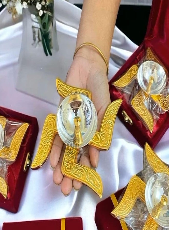 ekysa dekor ديا سواستيك تقليدية من النحاس الأصفر (4 بوصات، لون ذهبي) مع علبة مخملية للعبادة، ديكور منزلي، هدية تذكارية - Image 5